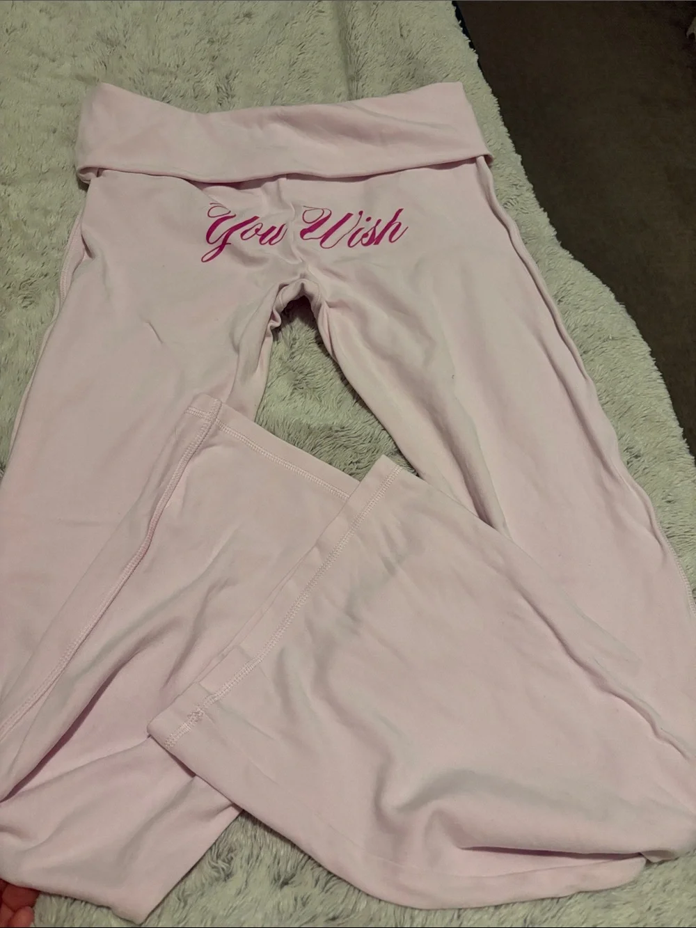 PINK Victoria's Secret Light Pink "You Wish" Fold-Over Waist Lounge Pants - Picture 4 of 5